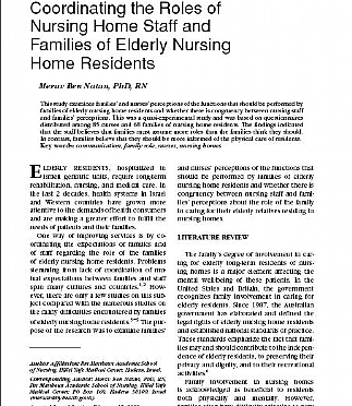 Coordinating the Roles of Nursing Home Staff and Families of Elderly Nursing Home Residents (הגדל)