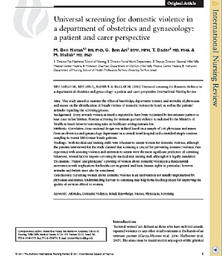 Universal screening domestic violence in a department of obstetrics and gynaecology: a patient and carer perspective (הגדל)